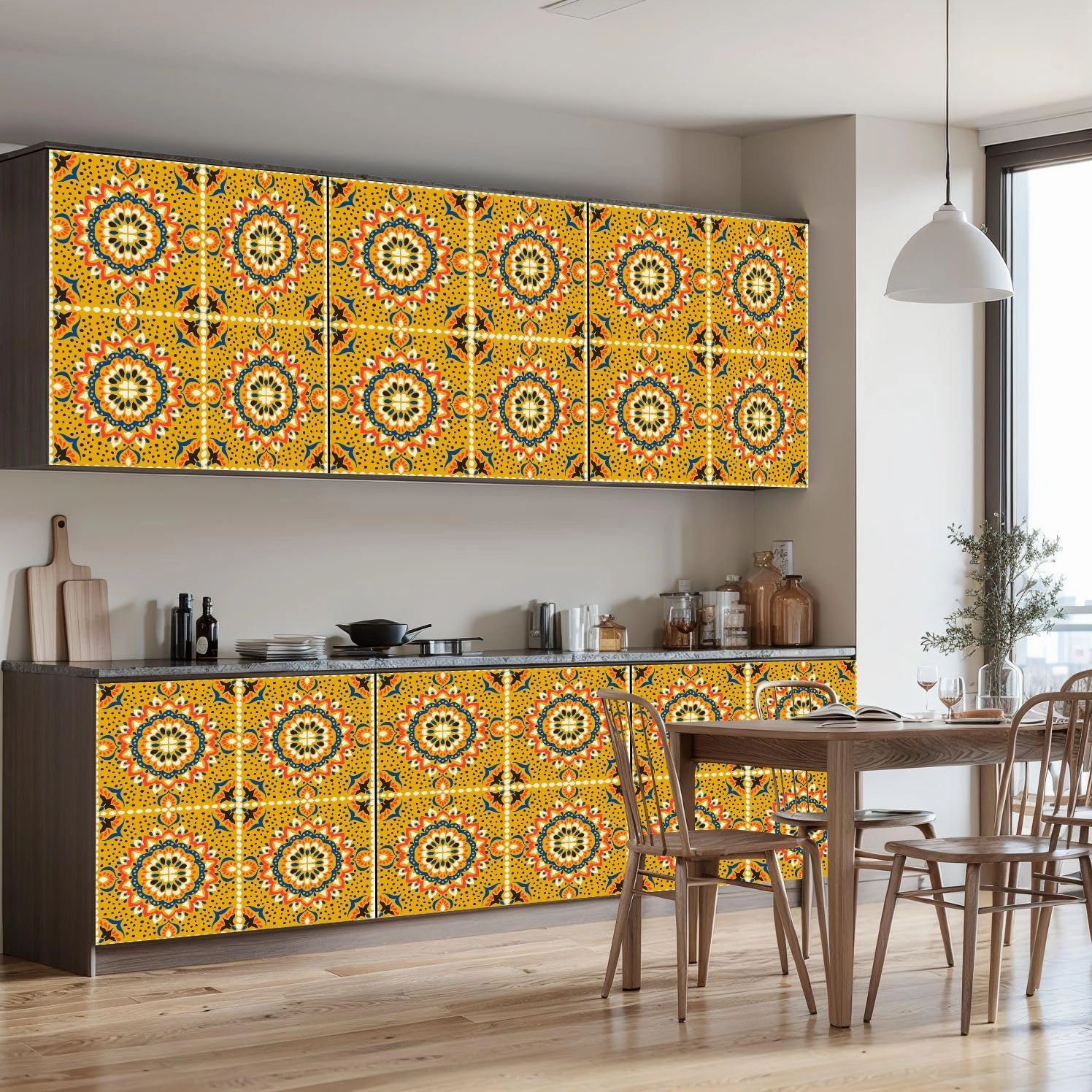 Peel and Stick Wallpaper Self Adhesive Wall Mural Talavera Azulejos portugal Turkish ornament Moroccan tile mosaic Contact Paper Renter Friendly Wallpaper for Kitchen Nursery Bedroom 17.7"x118"