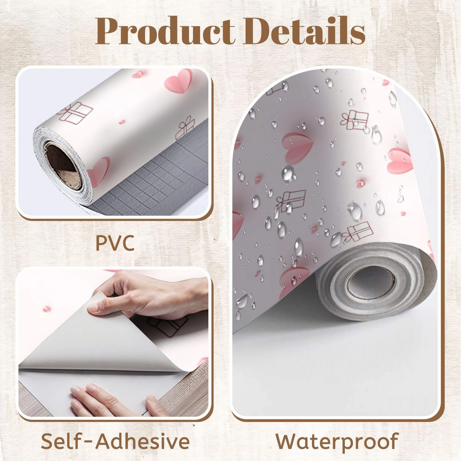 Peel and Stick Wallpaper Self Adhesive Wall Mural Valentines Hearts Gift Boxes Pink Love Seamless for Happy Contact Paper Renter Friendly Wallpaper for Kitchen Nursery Bedroom 17.7"x118"