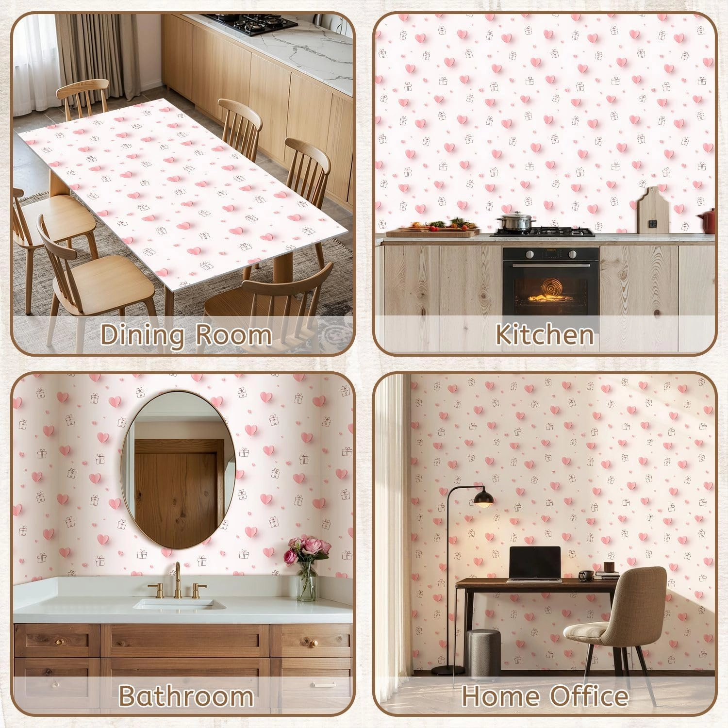 Peel and Stick Wallpaper Self Adhesive Wall Mural Valentines Hearts Gift Boxes Pink Love Seamless for Happy Contact Paper Renter Friendly Wallpaper for Kitchen Nursery Bedroom 17.7"x118"