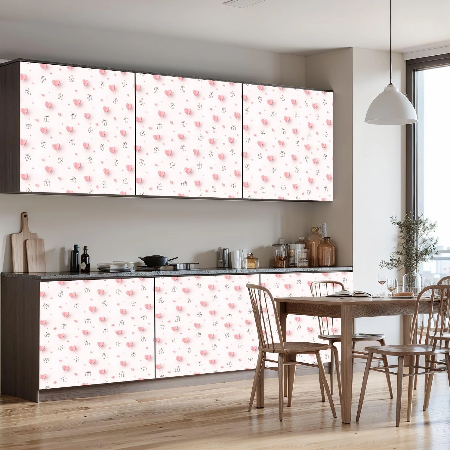 Peel and Stick Wallpaper Self Adhesive Wall Mural Valentines Hearts Gift Boxes Pink Love Seamless for Happy Contact Paper Renter Friendly Wallpaper for Kitchen Nursery Bedroom 17.7"x118"