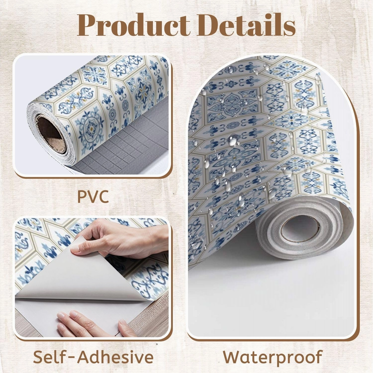 Peel and Stick Wallpaper Self Adhesive Wall Mural Vintage seamless Portugal style Azulejo Majolica pottery tile blue Contact Paper Renter Friendly Wallpaper for Kitchen Nursery Bedroom 17.7"x118"