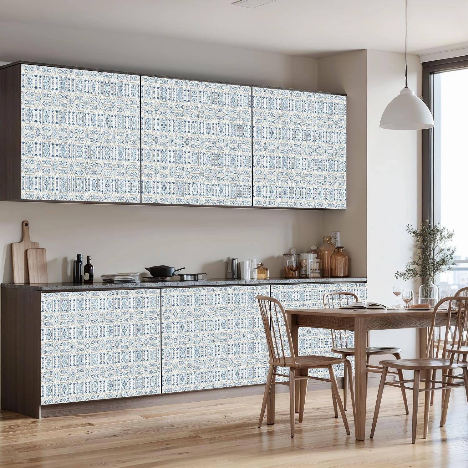 Peel and Stick Wallpaper Self Adhesive Wall Mural Vintage seamless Portugal style Azulejo Majolica pottery tile blue Contact Paper Renter Friendly Wallpaper for Kitchen Nursery Bedroom 17.7"x118"