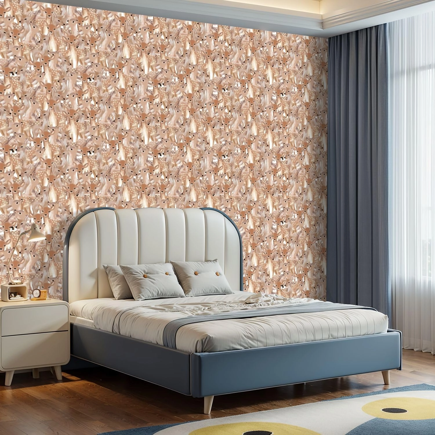 Peel and Stick Wallpaper Self Adhesive Wall Mural Watercolor Cute Deer Family Seamless Pattern Contact Paper Renter Friendly Wallpaper for Kitchen Nursery Bedroom 17.7"x118"