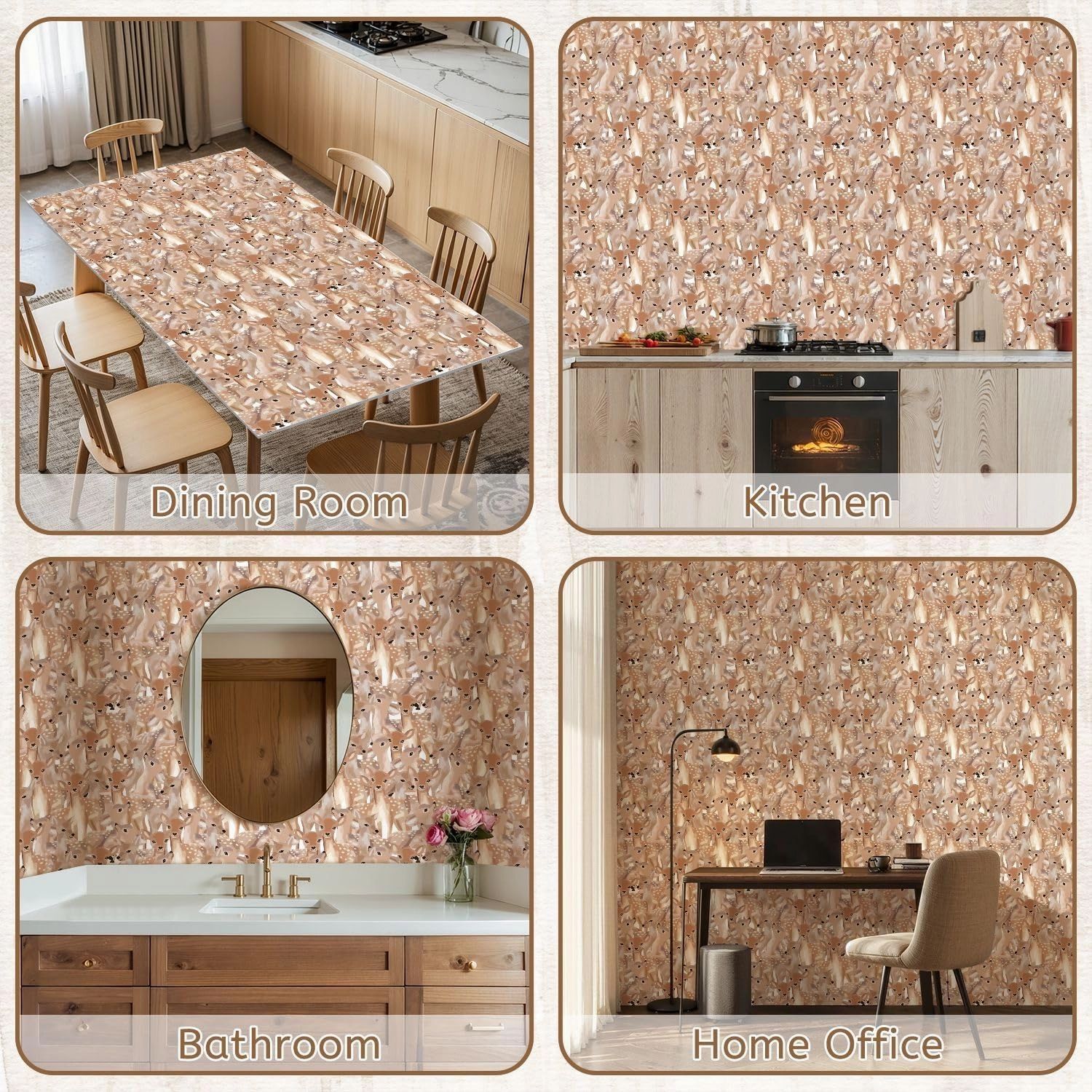 Peel and Stick Wallpaper Self Adhesive Wall Mural Watercolor Cute Deer Family Seamless Pattern Contact Paper Renter Friendly Wallpaper for Kitchen Nursery Bedroom 17.7"x118"