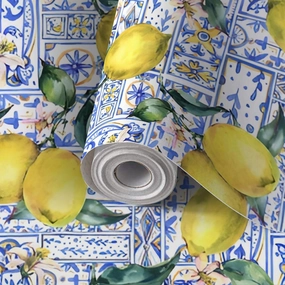 Peel and Stick Wallpaper Self Adhesive Wall Mural Watercolor Lemon Ornament Seamless Fruit Hand Drawn Yellow Contact Paper Renter Friendly Wallpaper for Kitchen Nursery Bedroom 17.7"x118"