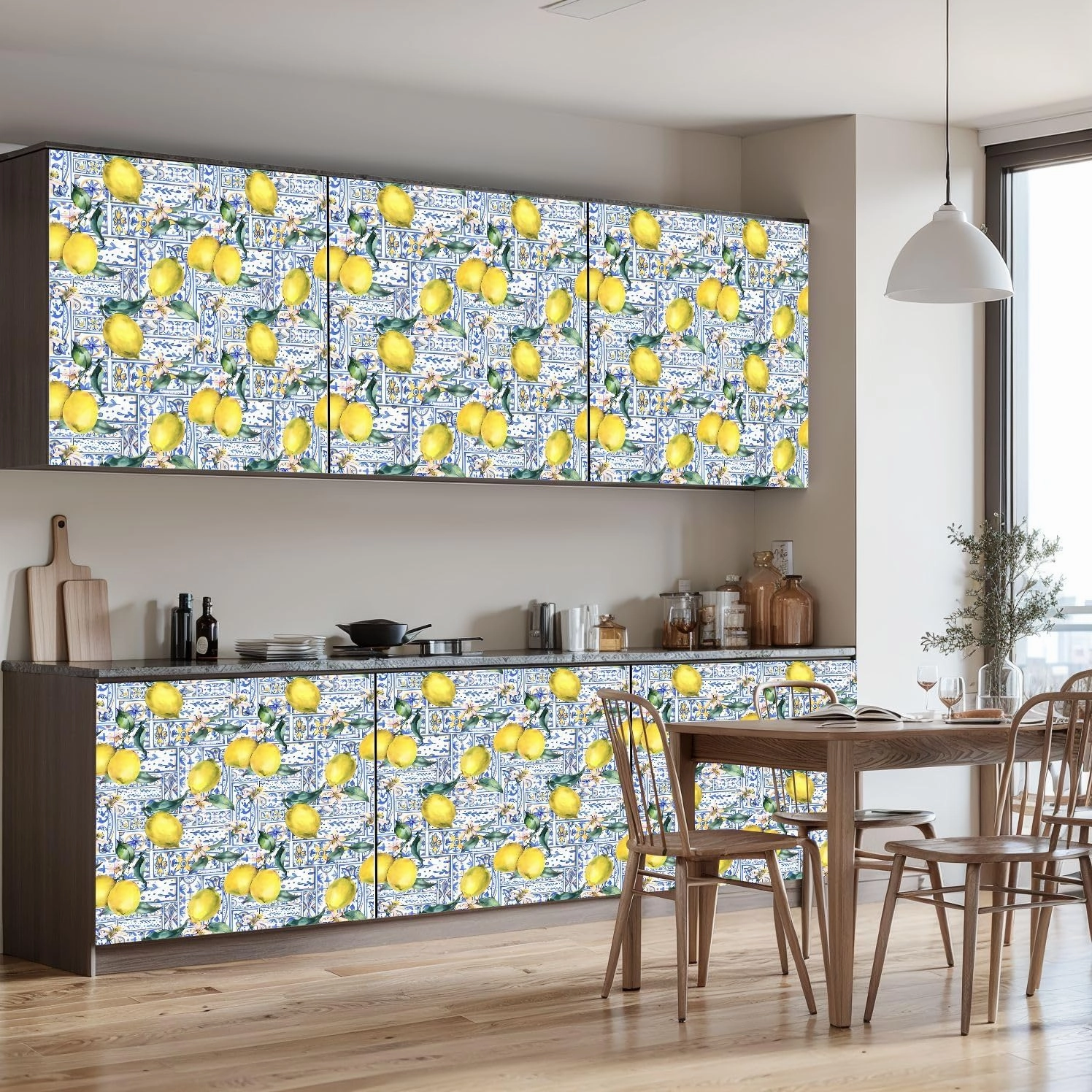Peel and Stick Wallpaper Self Adhesive Wall Mural Watercolor Lemon Ornament Seamless Fruit Hand Drawn Yellow Contact Paper Renter Friendly Wallpaper for Kitchen Nursery Bedroom 17.7"x118"