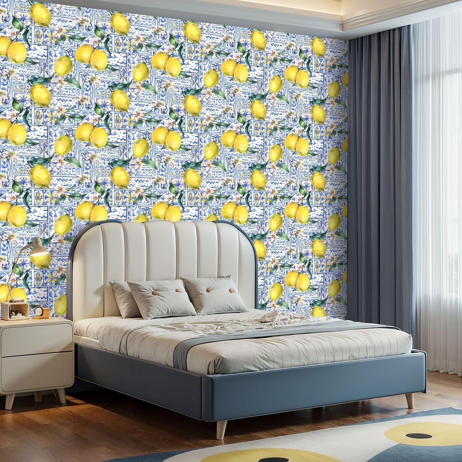 Peel and Stick Wallpaper Self Adhesive Wall Mural Watercolor Lemon Ornament Seamless Fruit Hand Drawn Yellow Contact Paper Renter Friendly Wallpaper for Kitchen Nursery Bedroom 17.7"x118"