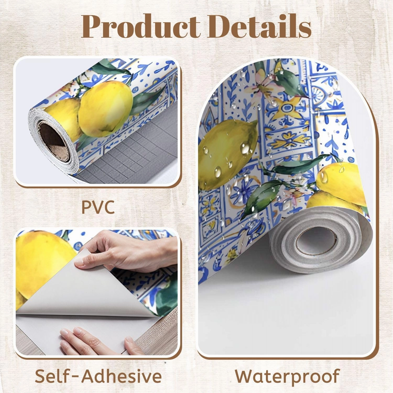 Peel and Stick Wallpaper Self Adhesive Wall Mural Watercolor Lemon Ornament Seamless Fruit Hand Drawn Yellow Contact Paper Renter Friendly Wallpaper for Kitchen Nursery Bedroom 17.7"x118"