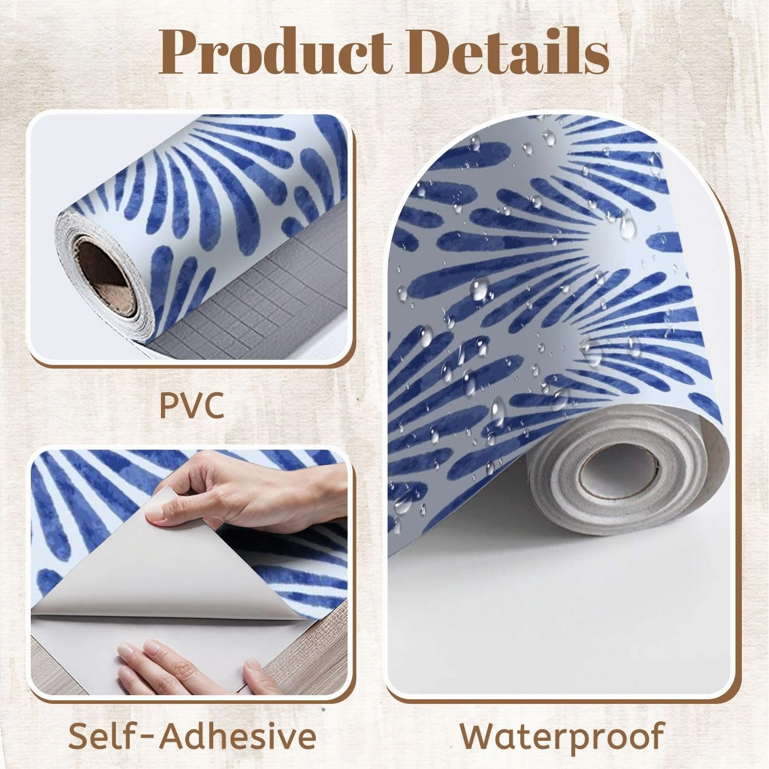 Peel and Stick Wallpaper Self Adhesive Wall Mural Wavy Seamless Indigo Patterns AJRAKH Pattern Hand Block Print Batik Contact Paper Renter Friendly Wallpaper for Kitchen Nursery Bedroom 17.7"x118"