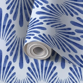 Peel and Stick Wallpaper Self Adhesive Wall Mural Wavy Seamless Indigo Patterns AJRAKH Pattern Hand Block Print Batik Contact Paper Renter Friendly Wallpaper for Kitchen Nursery Bedroom 17.7"x118"