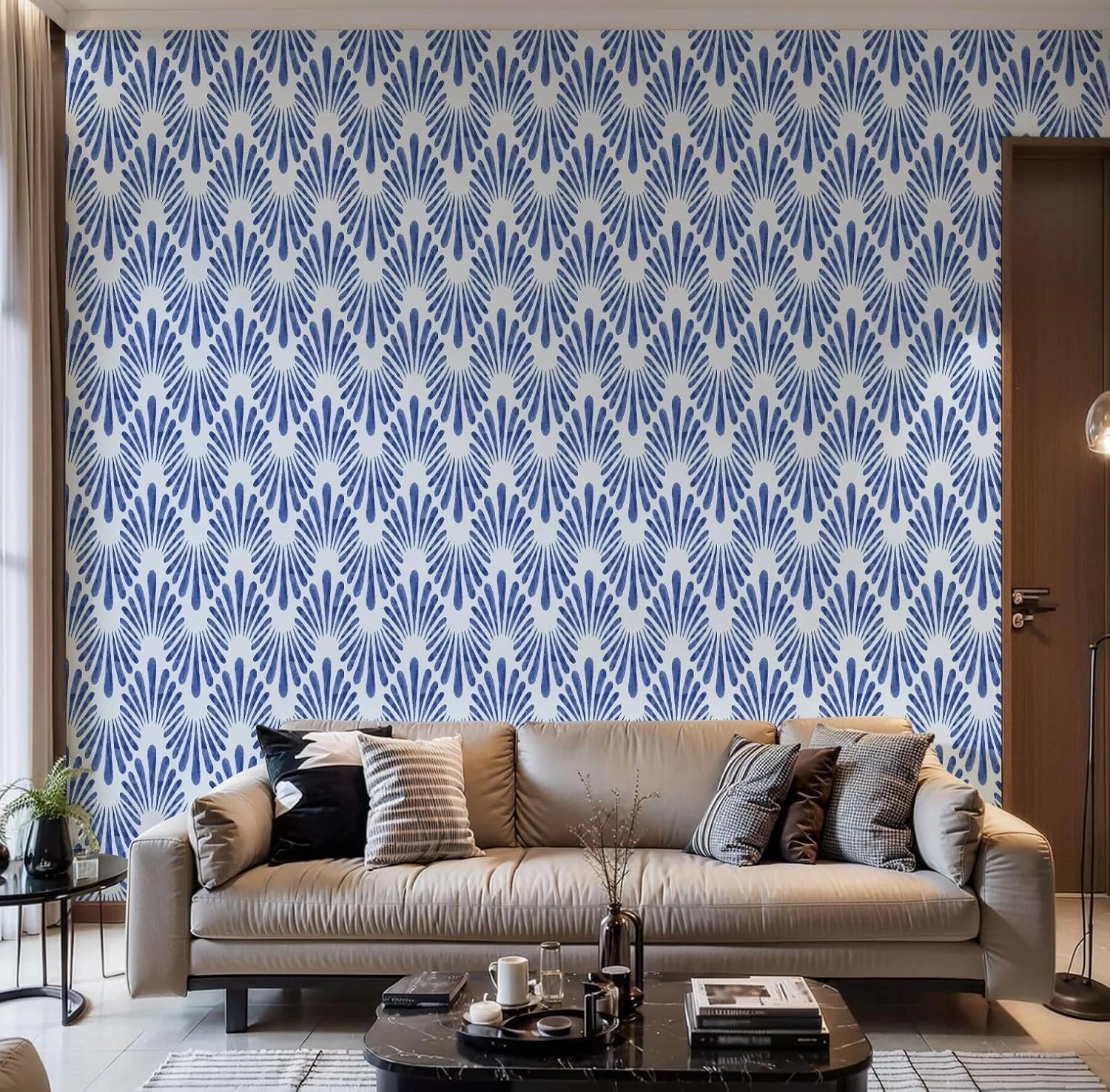 Peel and Stick Wallpaper Self Adhesive Wall Mural Wavy Seamless Indigo Patterns AJRAKH Pattern Hand Block Print Batik Contact Paper Renter Friendly Wallpaper for Kitchen Nursery Bedroom 17.7"x118"
