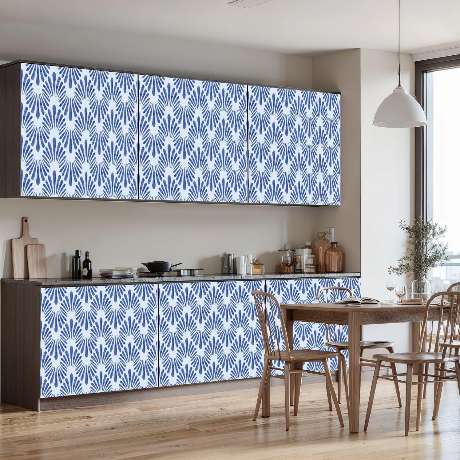 Peel and Stick Wallpaper Self Adhesive Wall Mural Wavy Seamless Indigo Patterns AJRAKH Pattern Hand Block Print Batik Contact Paper Renter Friendly Wallpaper for Kitchen Nursery Bedroom 17.7"x118"