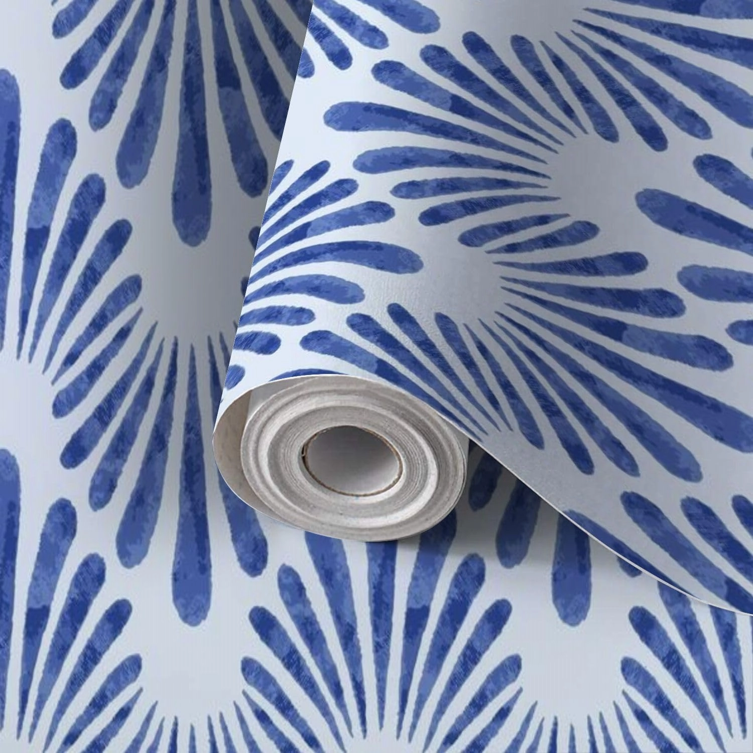 Peel and Stick Wallpaper Self Adhesive Wall Mural Wavy Seamless Indigo Patterns AJRAKH Pattern Hand Block Print Batik Contact Paper Renter Friendly Wallpaper for Kitchen Nursery Bedroom 17.7"x118"