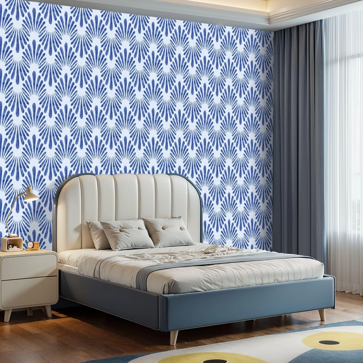 Peel and Stick Wallpaper Self Adhesive Wall Mural Wavy Seamless Indigo Patterns AJRAKH Pattern Hand Block Print Batik Contact Paper Renter Friendly Wallpaper for Kitchen Nursery Bedroom 17.7"x118"