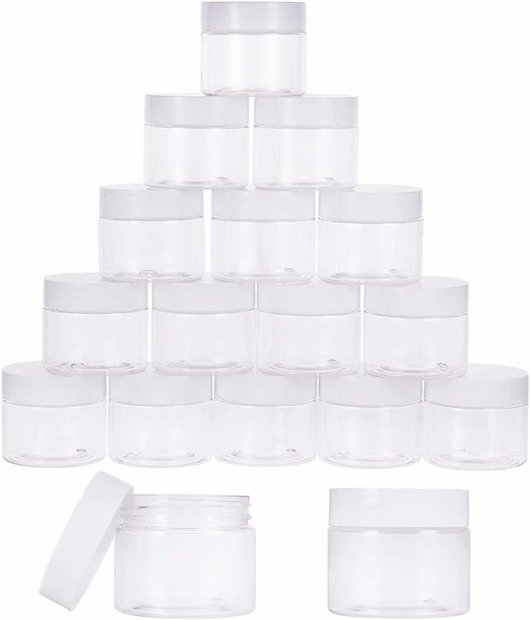 PH PandaHall 18pcs Round Clear Plastic Storage Jars, 1.76 Oz(50ml) Wide-mouth Containers with Lids for Liquid Creams Lip Balm Make Up Travel