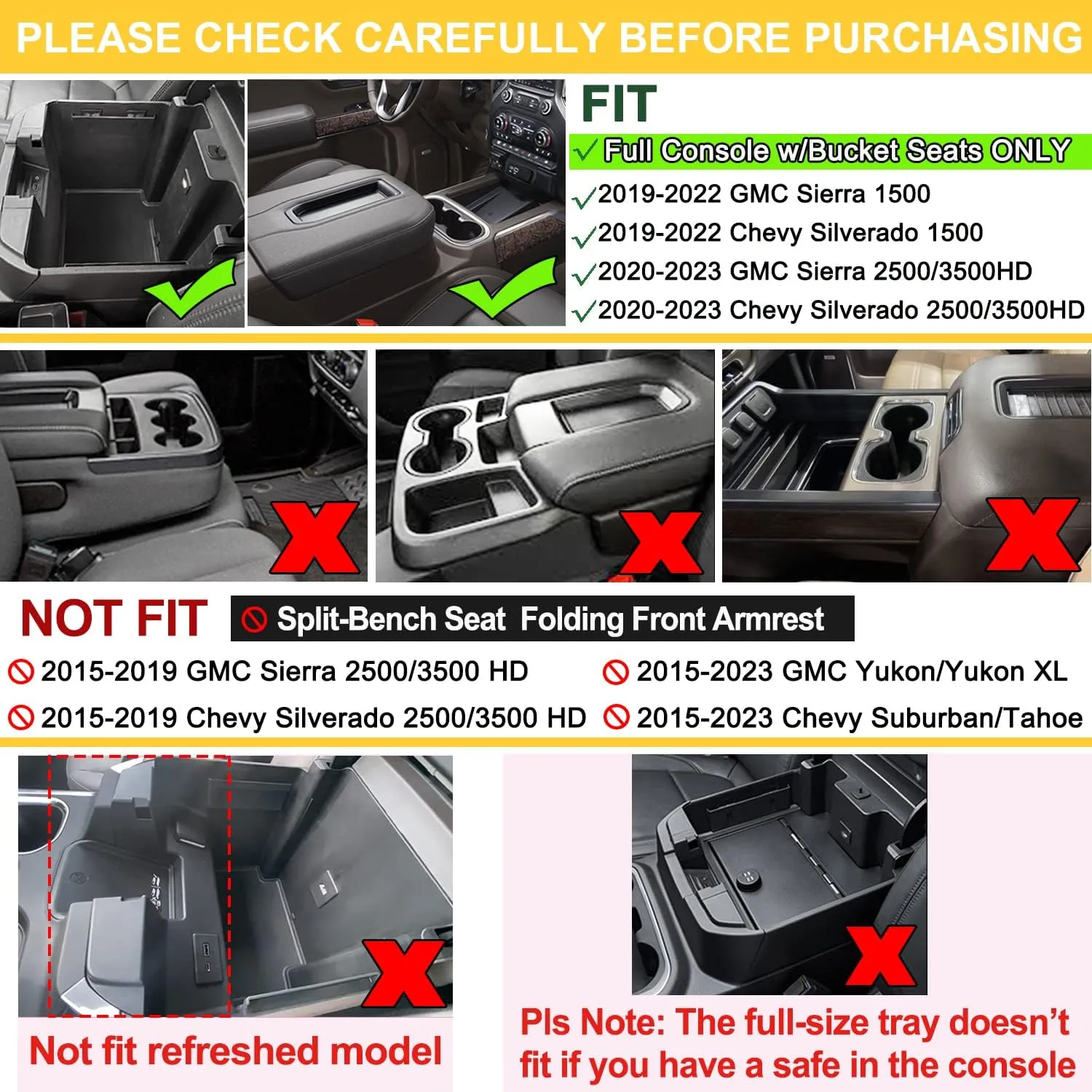 PIMCAR Full Size Center Console Organizer, 2019-2022 Chevy Silverado/GMC Sierra 1500 & 2020-2023 Silverado/Sierra 2500 HD 3500 HD Accessories-Full Console w/Bucket Seats ONLY