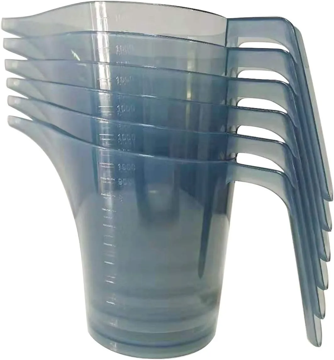 Pitcher 6 Pack Long Spout Jug 1000ml Translucent Grey Measuring Cups,Kitchen gadgets Candle making,Plant watering, Juicing bottles Beer Coffee pot reservoir filling Soap making Gray