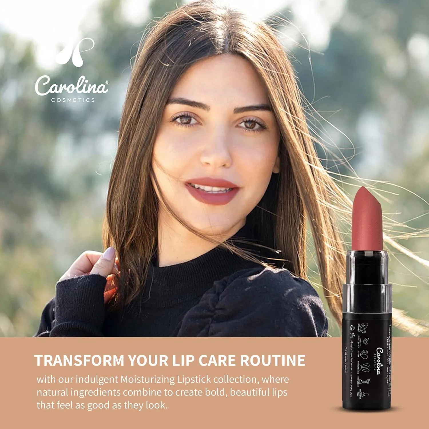 Plant-Based Moisturizing Lipstick - Japa Mala Shade 0.15oz- Hydrating with Cocoa Oil, Gluten-Free, Vegan, Non-GMO, Paraben-Free - Lightweight Cream Texture