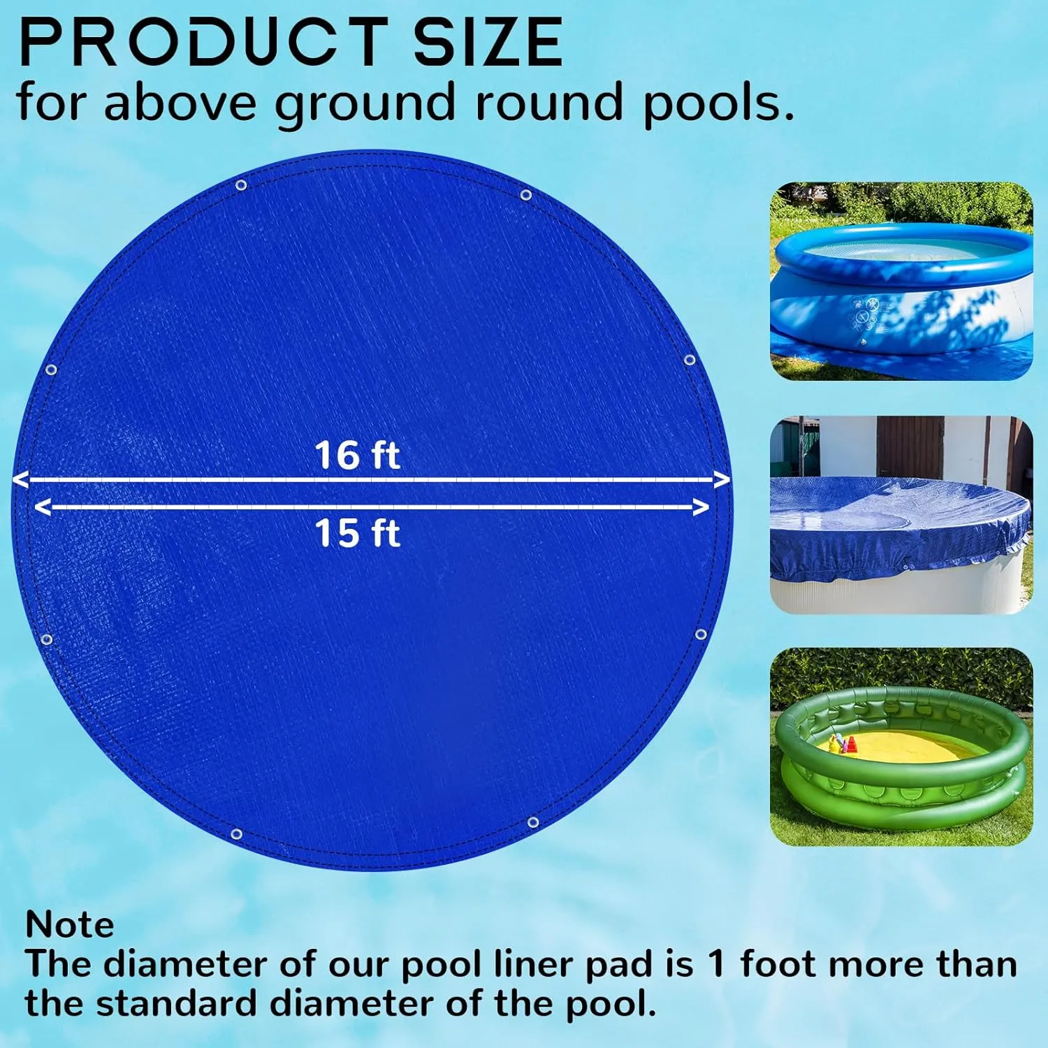 Pool Pads for Above Ground Pool, 15 FT Pool Mat Tarp for Under Pool Ground Cloth Round Underlayment Pad, Thickened Under Pools Padding Floor Mat, Puncture Protection Extend Liner Life (15FT)