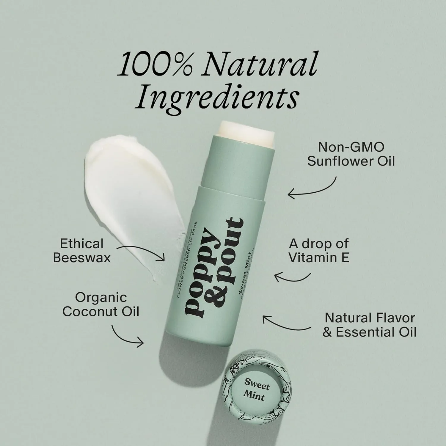 Poppy & Pout Lip Care Set | Lip Balm & Scrub | Sustainable Cardboard Tubes & Glass Jars, All Natural, Beeswax, Coconut Oil, Cruelty Free, Exfoliating & Moisturizing Lip Treatment (Sweet Mint)