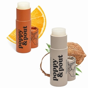 Poppy & Pout Jumbo Lip Balm 2 Pack, All Natural Lip Balms & Moisturizers, Hydrates with Beeswax, Vitamin E, Organic Coconut, Island Coconut & Orange Bloom