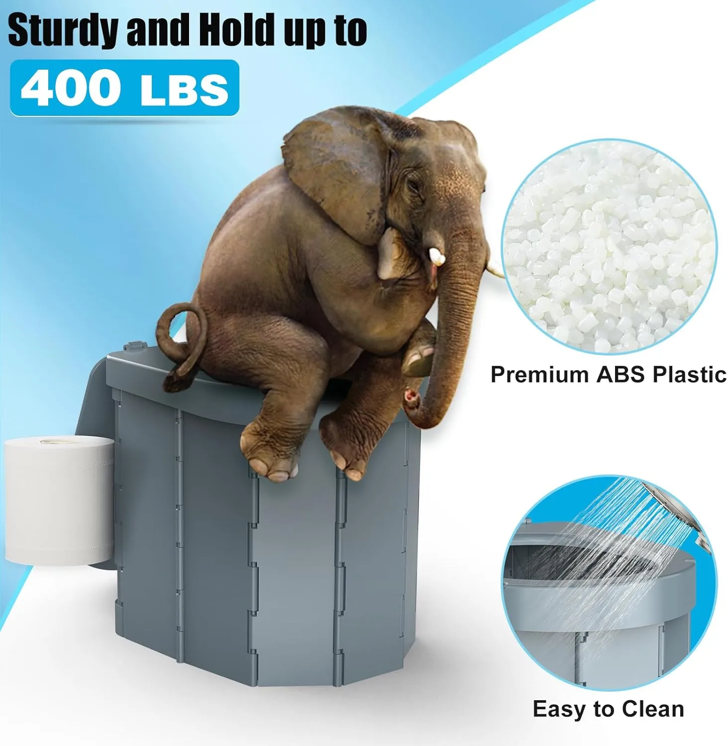 Portable Camping Toilet, Folding Toilet for Adults with Lid and Retractable Toilet Paper Holder, Waterproof Porta Potty with Carry Bag and Disposible Liners for Hiking, RV Travel, Road Trips，Dark Gray