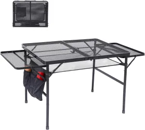 Portable Grill Table for Camping, RV Travel, BBQ, Beach & Outdoor - Metal Tabletop w/Carry Handle & Mesh Holder (4.4 FT)
