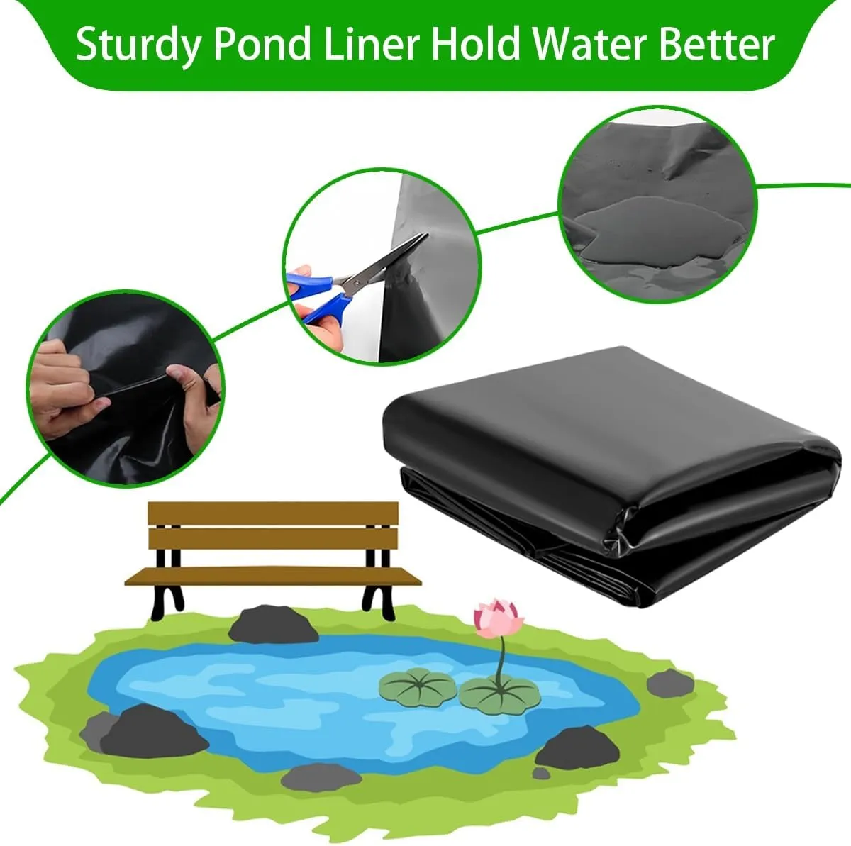 Preformed Pond Liner Fish Ponds Lining Underlayment Large HDPE Tarpaulin 10x10ft 13x26ft 26x43ft 49x49ft Anti-Seepage Membrane for Garden Fountain Waterfall Backyard Reservoir(4x8.0m(13x26ft))