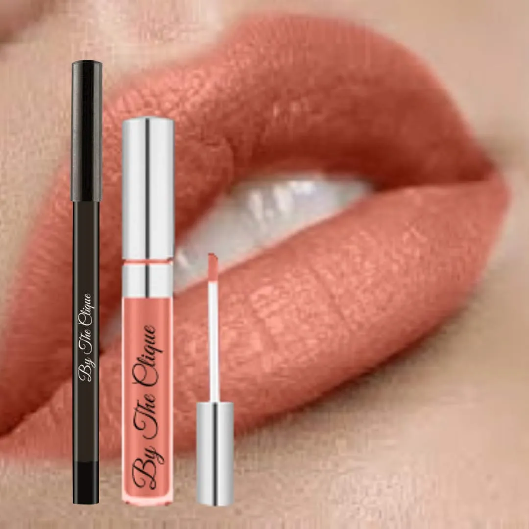 Premium Matte Lip Kit | Soft Peach Tinted Nude | Sun Kissed