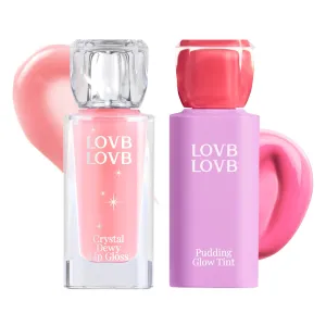 Pudding Glow Korean Lip Tint (05 PINK LAMP)   Crystal Dewy Lip Gloss (01 PINK DOLPHIN) | K-Beauty Lip Duo | Long-Lasting & Glossy | Everyday Lip Combo | Lip Glow Set