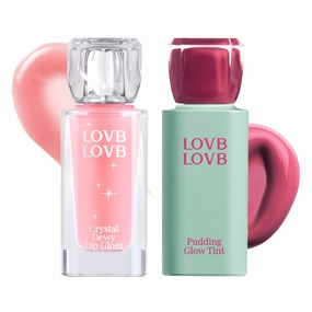 Pudding Glow Korean Lip Tint (02 ENDING ROSE)   Crystal Dewy Lip Gloss (01 PINK DOLPHIN) | K-Beauty Lip Duo | Long-Lasting & Glossy | Everyday Lip Combo | Lip Glow Set