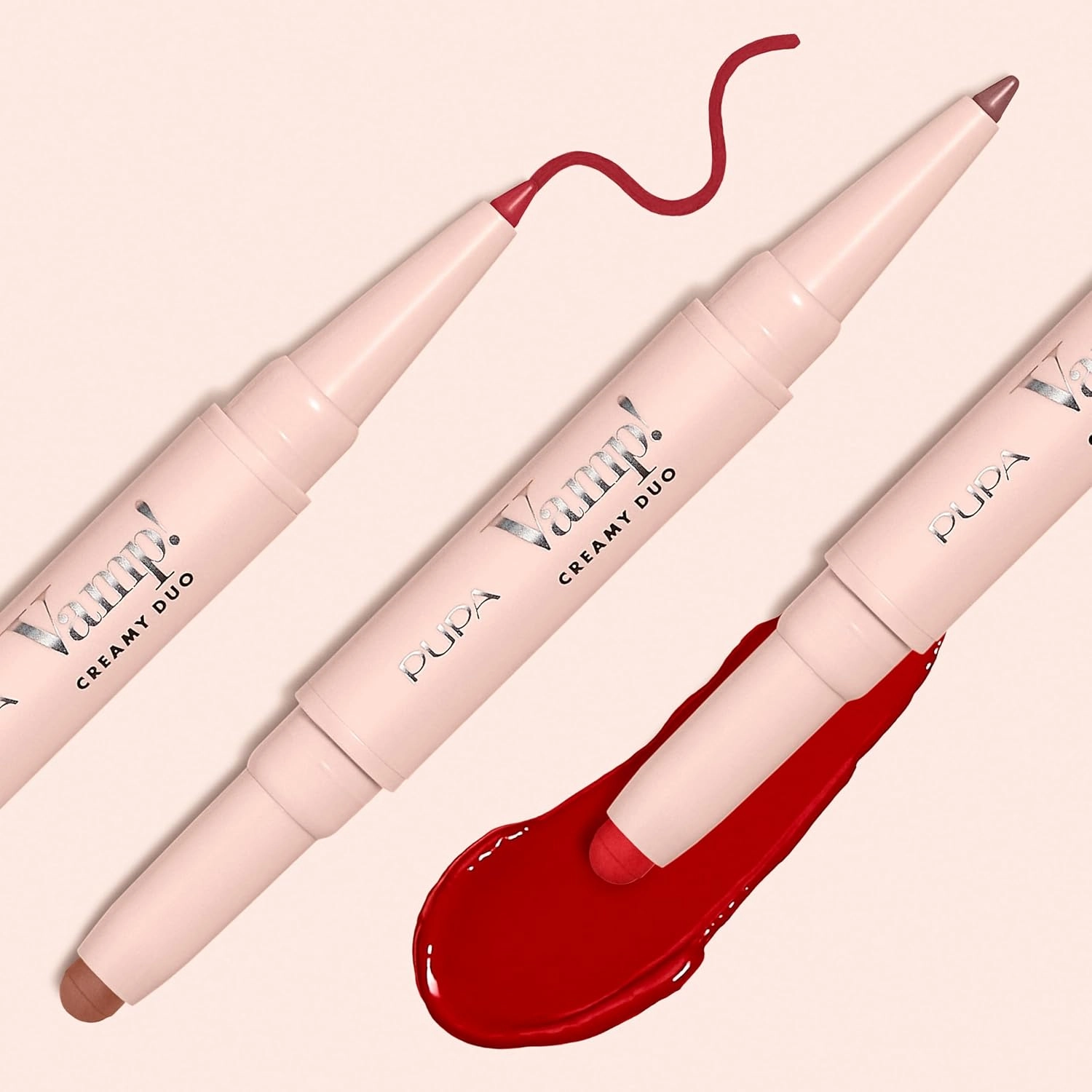 Pupa Milano Vamp! Creamy Duo, 002 Medium Nude, 1 Pc - 2 in 1 Lipstick and Lip Pencil - Long Lasting - Lightweight - No-Transfer - Smooth Texture - Highly Pigmented