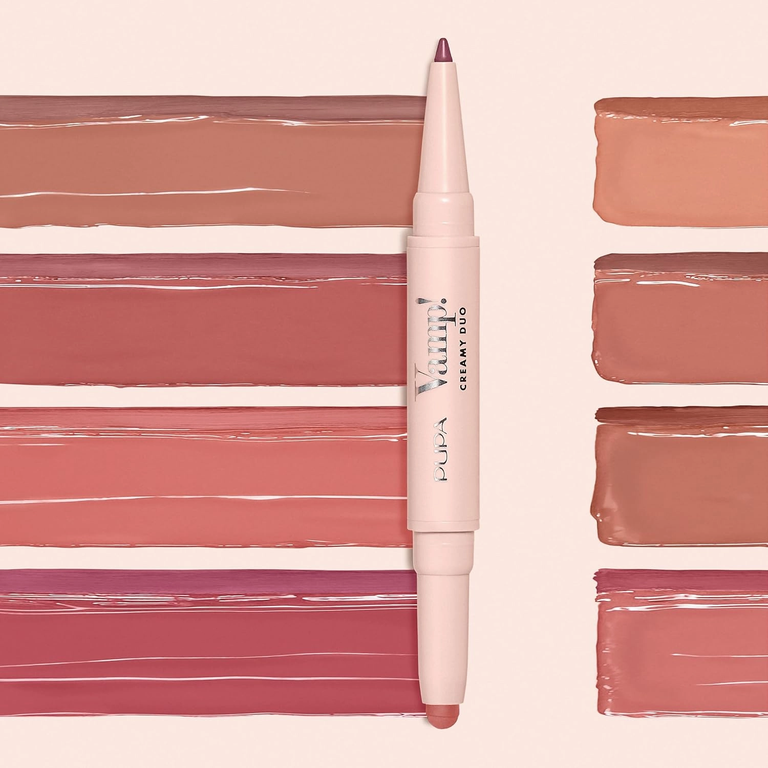 Pupa Milano Vamp! Creamy Duo, 002 Medium Nude, 1 Pc - 2 in 1 Lipstick and Lip Pencil - Long Lasting - Lightweight - No-Transfer - Smooth Texture - Highly Pigmented