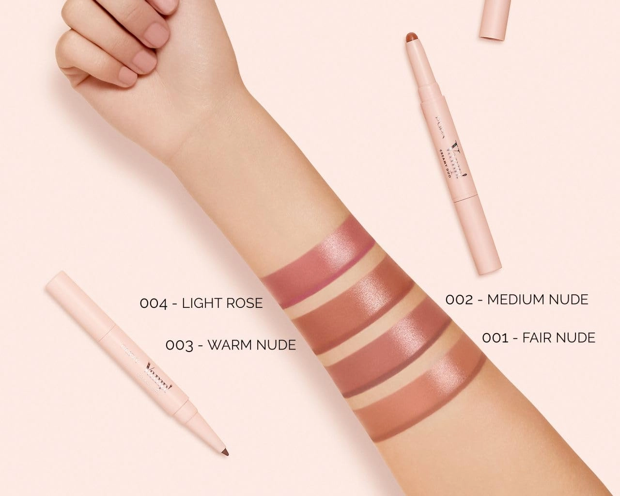 Pupa Milano Vamp! Creamy Duo, 002 Medium Nude, 1 Pc - 2 in 1 Lipstick and Lip Pencil - Long Lasting - Lightweight - No-Transfer - Smooth Texture - Highly Pigmented