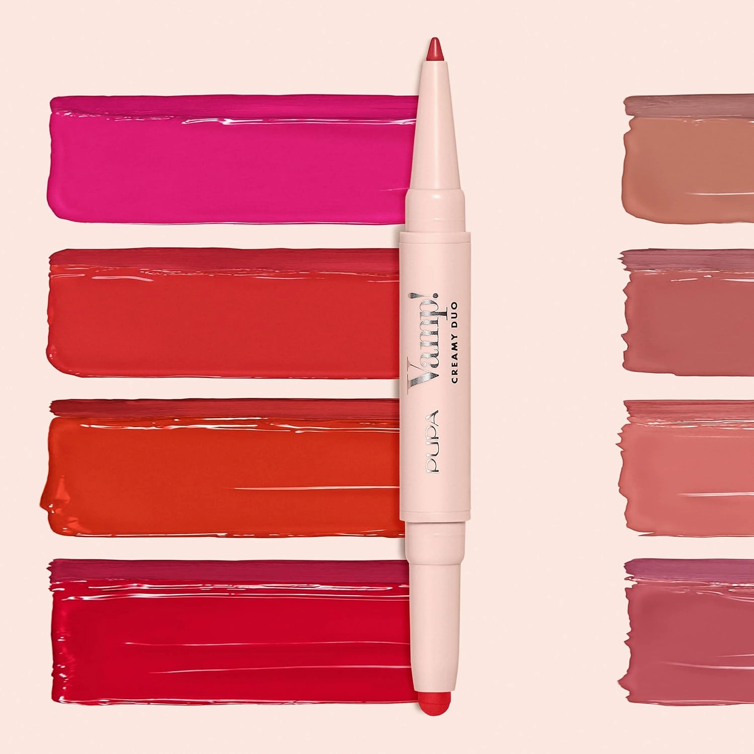 Pupa Milano Vamp! Creamy Duo, 002 Medium Nude, 1 Pc - 2 in 1 Lipstick and Lip Pencil - Long Lasting - Lightweight - No-Transfer - Smooth Texture - Highly Pigmented