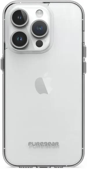 PureGear Slim Shell Case for Apple iPhone 14 Pro (2022) 6.1", Flexible and Durable, Protective Snap-On, Functional Metal Button,Wireless Charging Ultra-Thin Slim Fit iPhone 14 Pro Case (Clear)