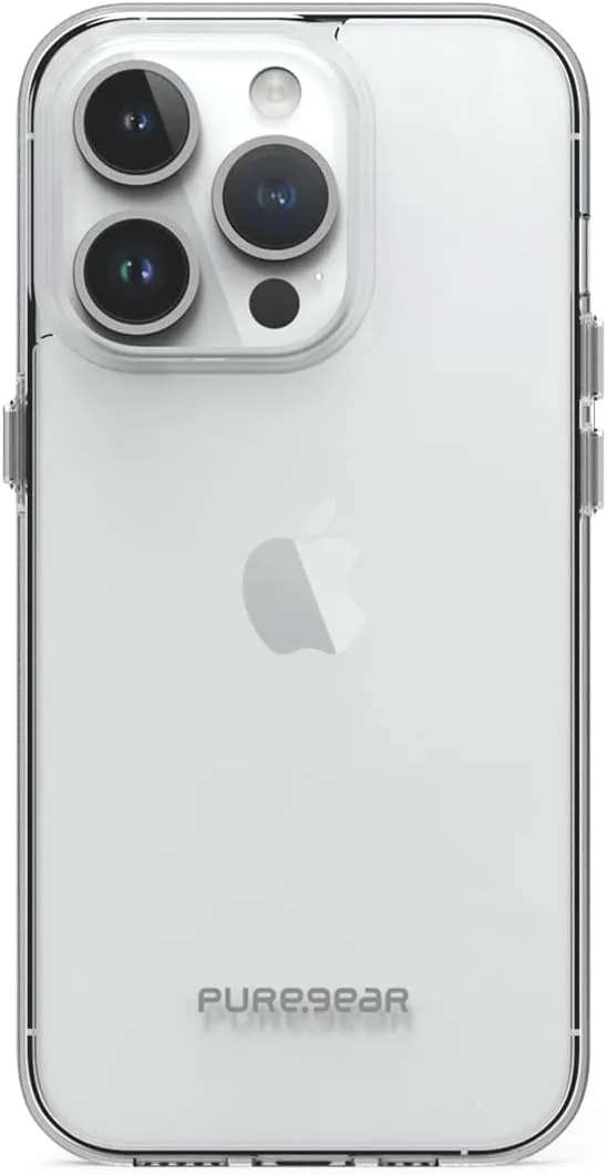 PureGear Slim Shell Case for Apple iPhone 14 Pro (2022) 6.1", Flexible and Durable, Protective Snap-On, Functional Metal Button,Wireless Charging Ultra-Thin Slim Fit iPhone 14 Pro Case (Clear)