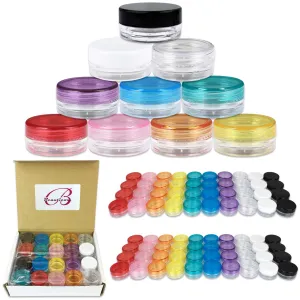 (Quantity: 160 Jars) Beauticom® 3 gram / 3 ml Small Sample Empty Clear Containers with MultiColor Lids for Powder Makeup, Cream, Lotion, Lip Balm/Gloss, Cosmetic Samples