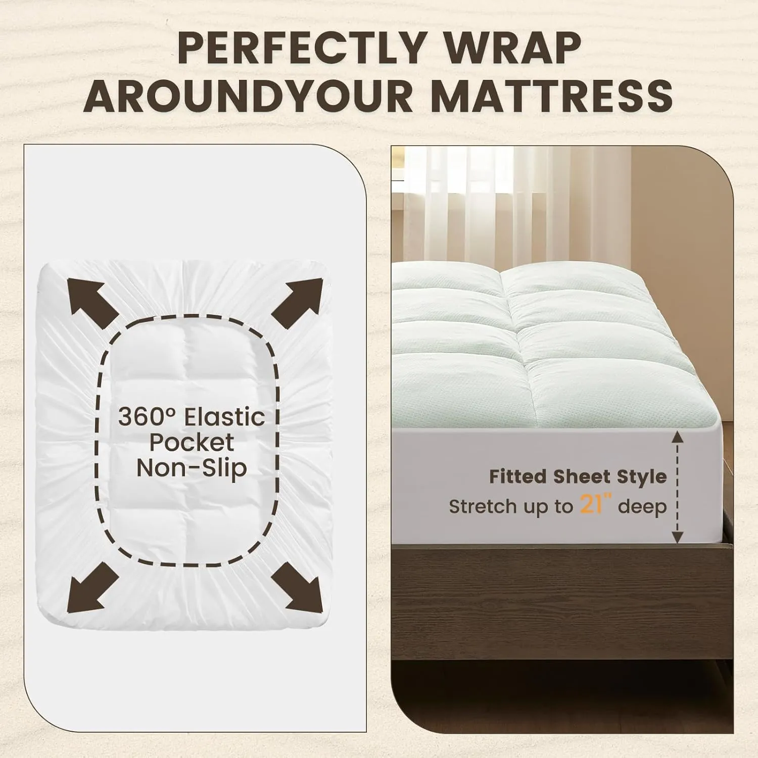 QUIETSEA Queen Mattress Topper Shredded Memory Foam Mattress Topper, Bamboo Viscose Waterproof Mattress Pad Queen, Noiseless Waterproof Mattress Cover with Deep Pocket up to 21"(60" x 80", White)