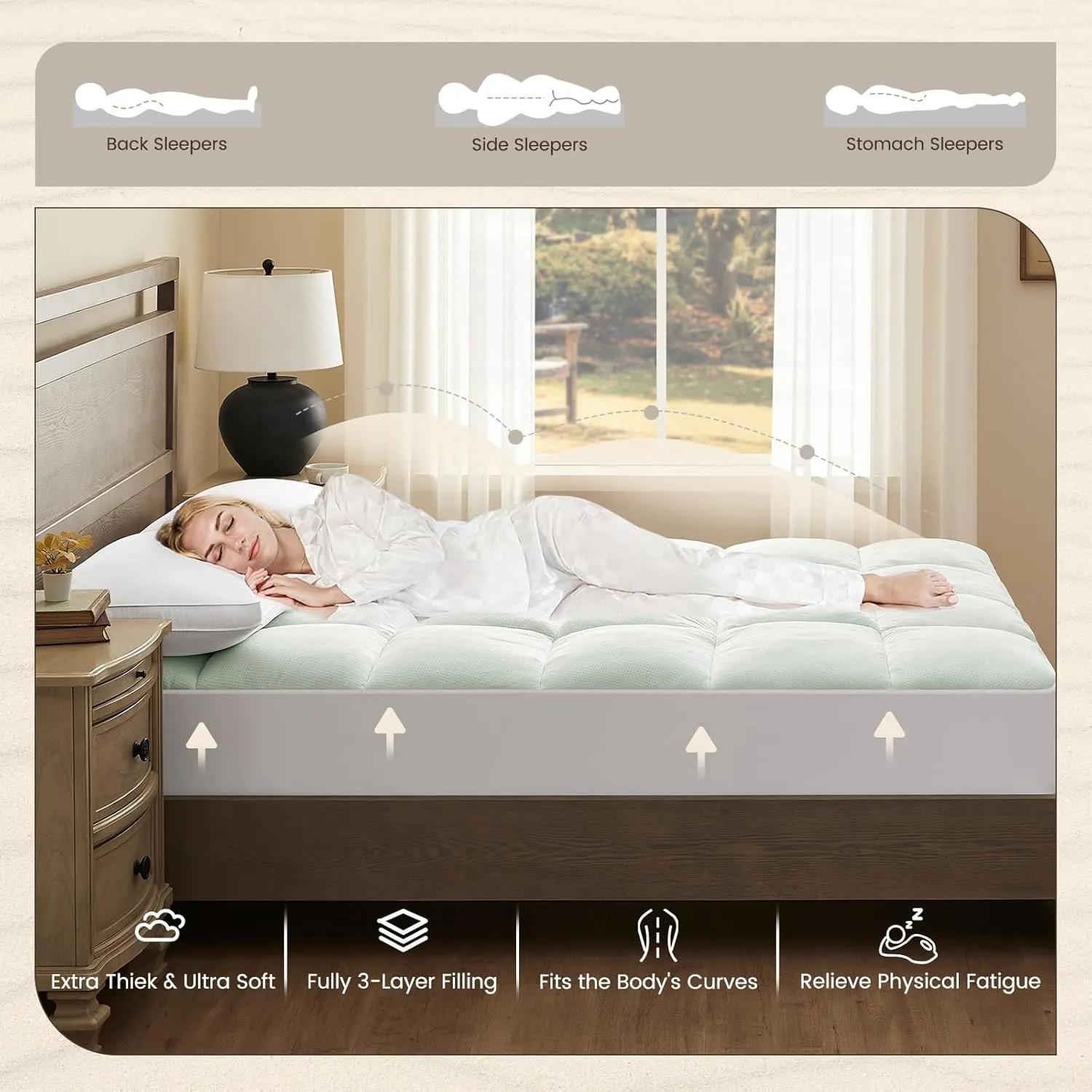 QUIETSEA Queen Mattress Topper Shredded Memory Foam Mattress Topper, Bamboo Viscose Waterproof Mattress Pad Queen, Noiseless Waterproof Mattress Cover with Deep Pocket up to 21"(60" x 80", White)