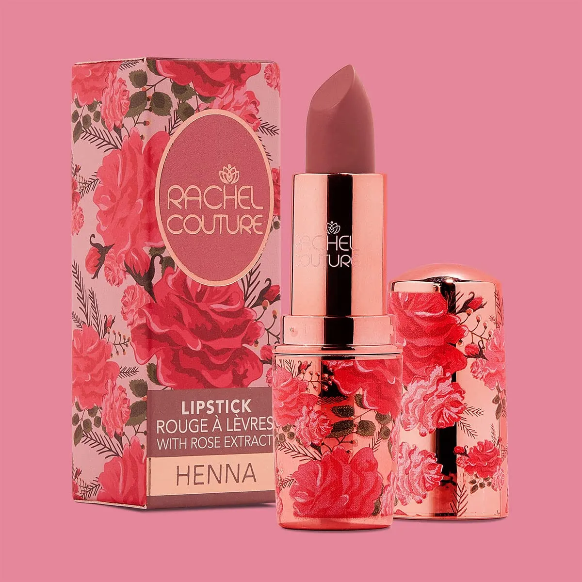 Rachel Couture Matte Lipstick with High Impact Color | Vegan & Cruelty Free | Infused with Rose Extract - 0.12 Oz - Henna