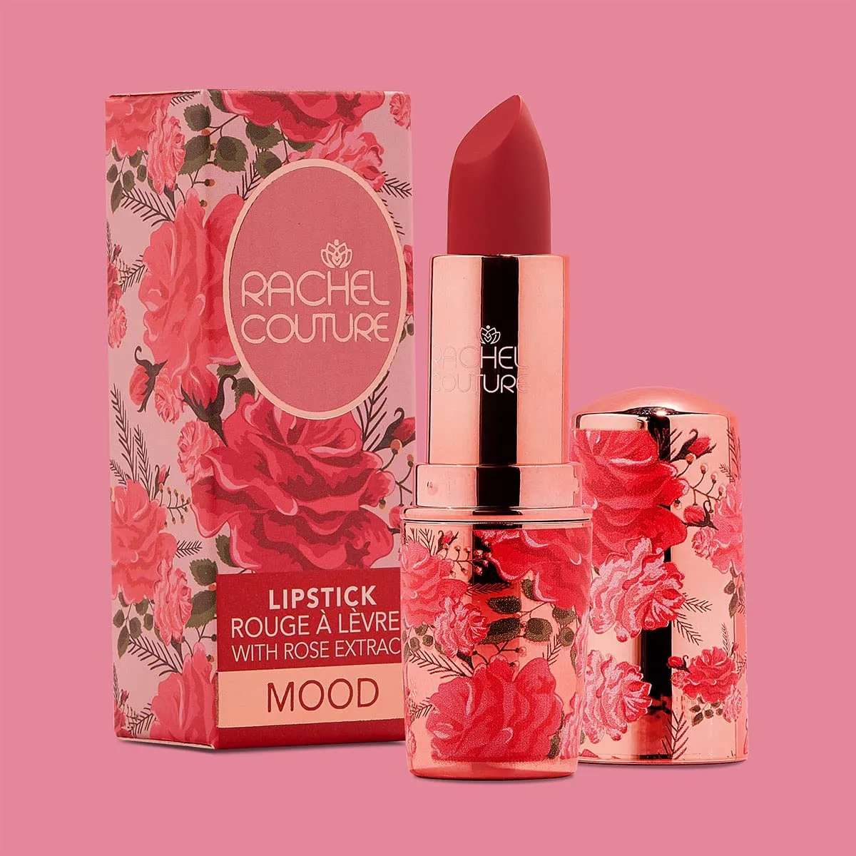Rachel Couture Matte Lipstick with High Impact Color | Vegan & Cruelty Free | Infused with Rose Extract - 0.12 Oz - Mood