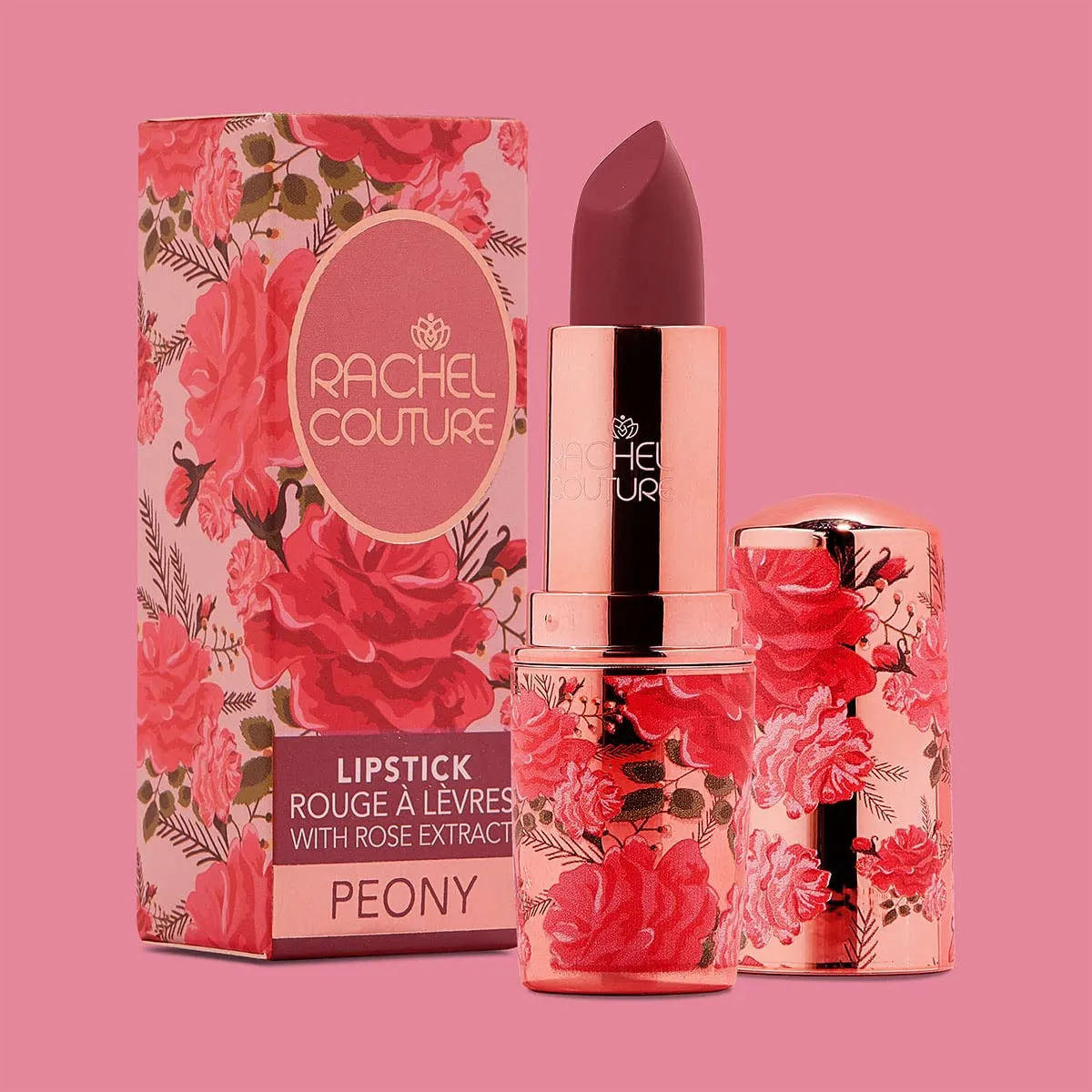 Rachel Couture Matte Lipstick with High Impact Color | Vegan & Cruelty Free | Infused with Rose Extract - 0.12 Oz - Peony