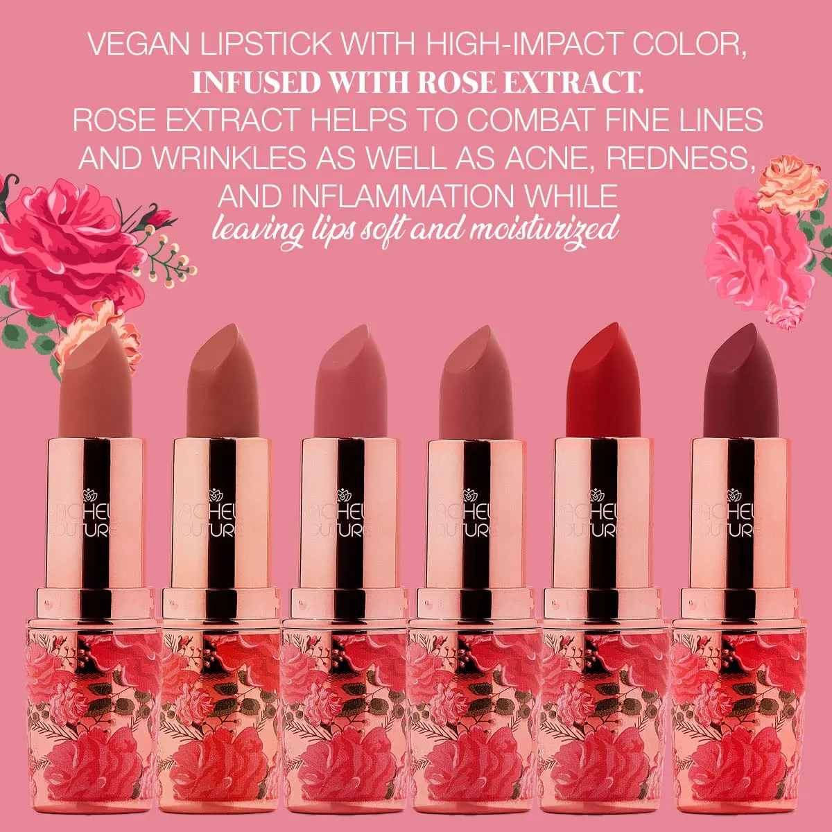 Rachel Couture Matte Lipstick with High Impact Color | Vegan & Cruelty Free | Infused with Rose Extract - 0.12 Oz - Rose