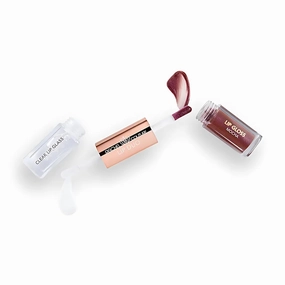 Rachel Couture Lip Duo Sheer Lip Gloss & Clear Lip Glass | Non-Sticky, Vegan Formula | Cruelty-Free, Non-Toxic - Mocha