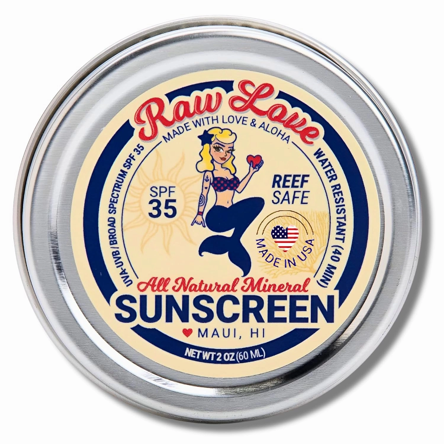 Raw Love Reef Safe Sunscreen SPF 30   5 (35) for Face & Body, Mexico & Hawaii 104 Reef Act Approved Biodegradable Sun Screen Travel Size, Water Resistant, Natural, 98% Organic Mineral Zinc Oxide, 2 Oz