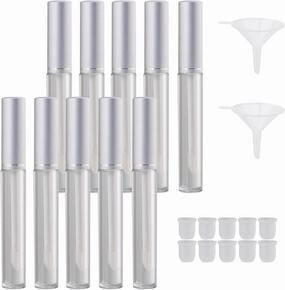 RDEXP 3.5ml Clear Plastic Transparent Refillable Travel Empty Lip Gloss Bottle Tube Set of 10 Silver
