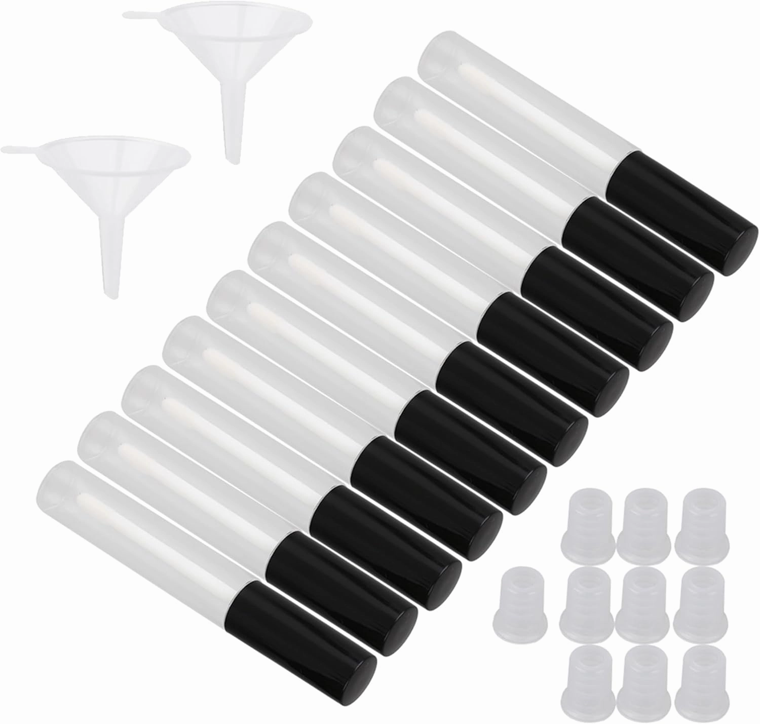 RDEXP Plastic 10ml Refillable Empty Clear Lip Gloss Tube Bottle Container with Black Lid Pack of 10