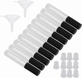 RDEXP Plastic 10ml Refillable Empty Clear Lip Gloss Tube Bottle Container with Black Lid Pack of 10