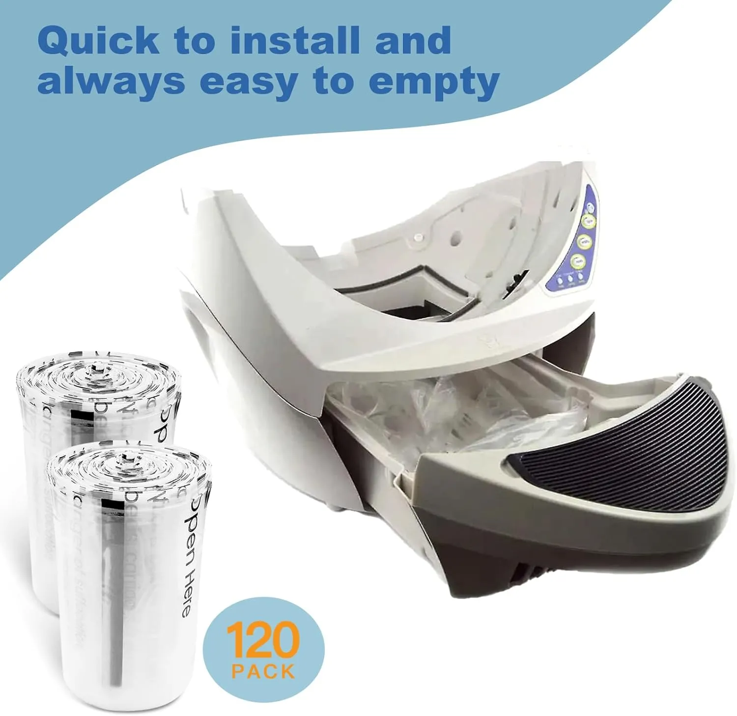 Replacement Waste Drawer Liners Compatible with Litter Bag Robot 3 4, 120 Count Waste Bags, 9-11 Gallons